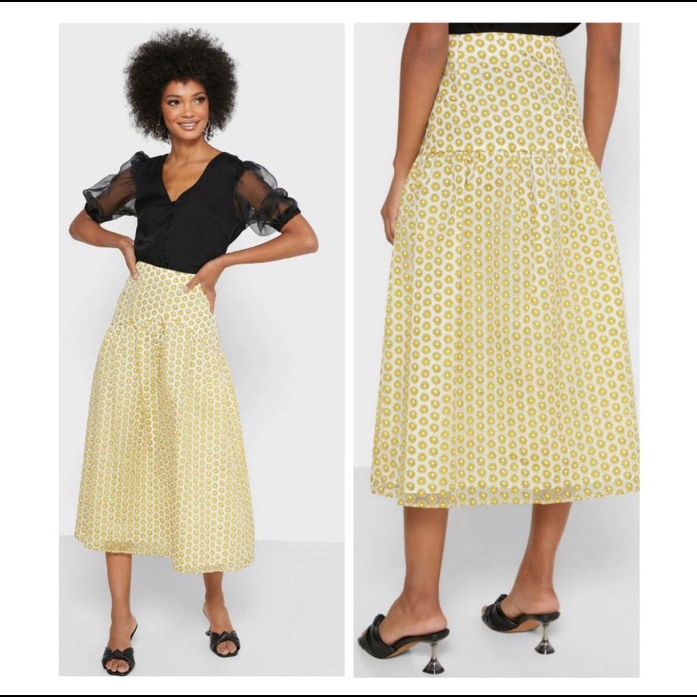 Topshop SZ 6 UK 10 EUR 38 Daisy Organza Midi Skirt Yellow White